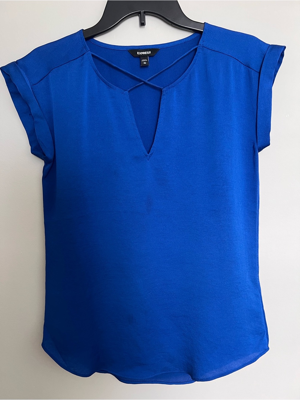 Express Women's Cobalt Blue V-Neck Crisscross Sleeve Blouse size XS